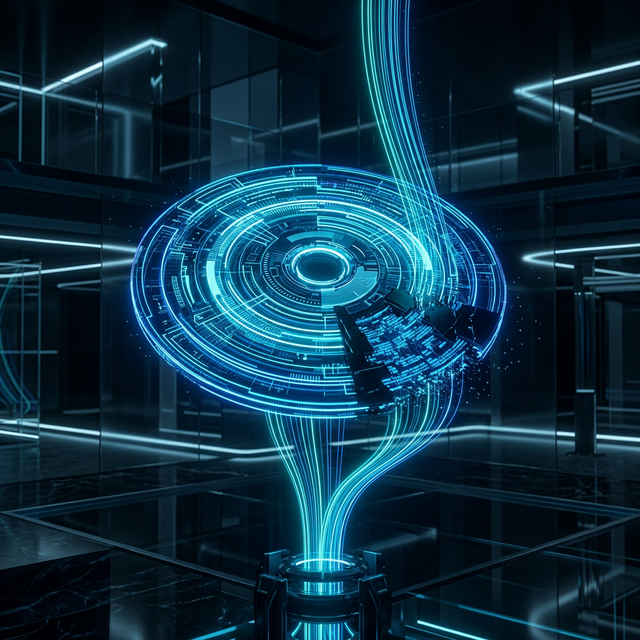 Abstract digital core representing AI system maintenance